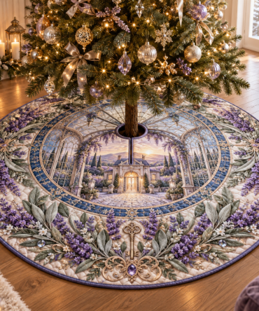 Lavender Welcome Atrium Velvet Tree Skirt — Soft Pastel Holiday Base With Elegant Stitching, Anti-Slip Grip & Easy-Care Fabric For Family-Friendly Seasonal Styling