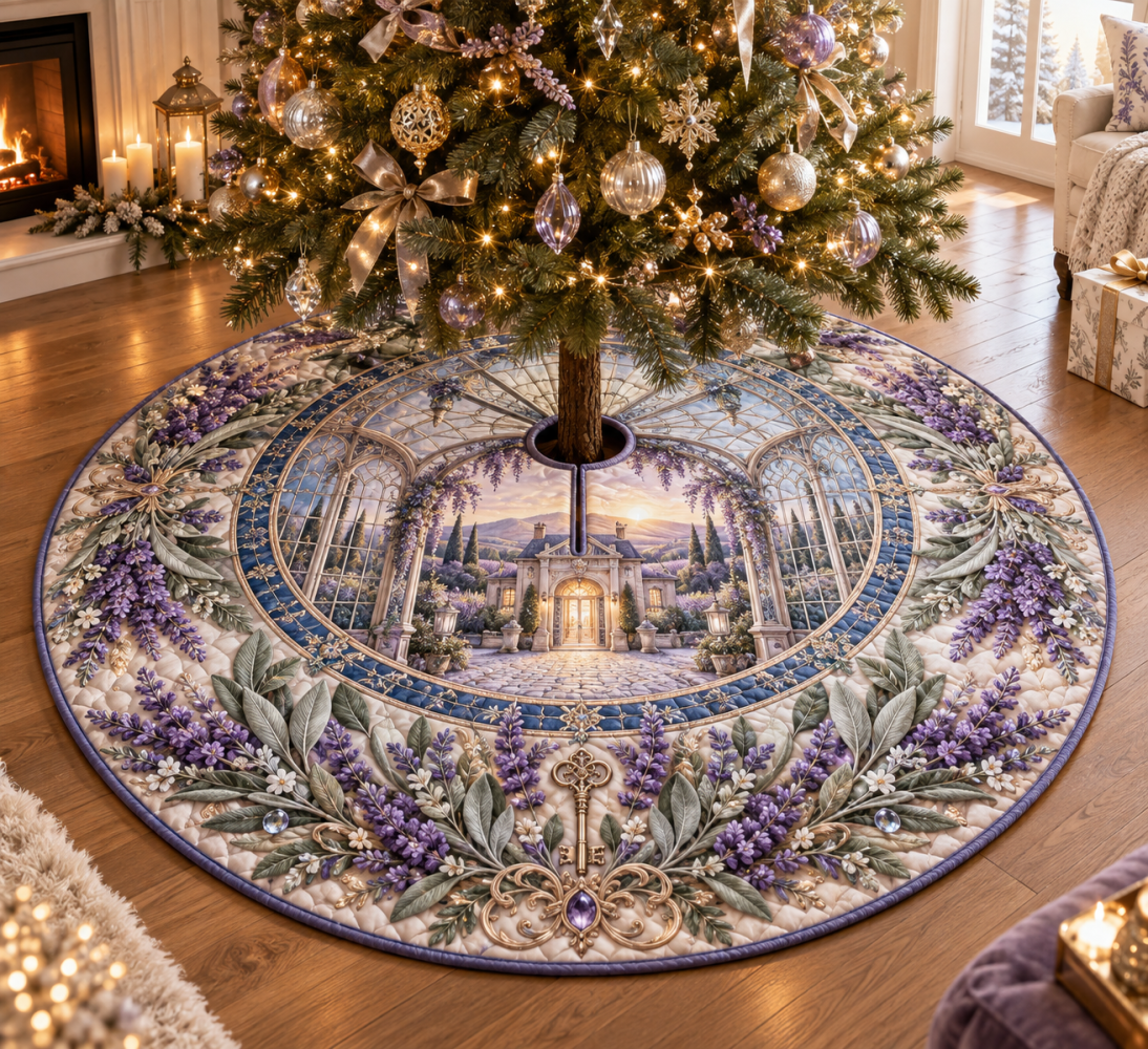 Lavender Welcome Atrium Velvet Tree Skirt — Soft Pastel Holiday Base With Elegant Stitching, Anti-Slip Grip & Easy-Care Fabric For Family-Friendly Seasonal Styling