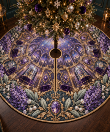Lavender Jubilee Gallery Tree Skirt — Elegant Pastel Velvet Holiday Base With Decorative Embroidery, Full-Coverage Fit & Soft Padding For Gallery-Style Presentation