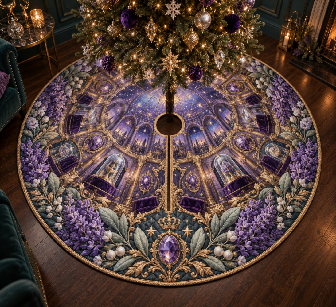 Lavender Jubilee Gallery Tree Skirt — Elegant Pastel Velvet Holiday Base With Decorative Embroidery, Full-Coverage Fit & Soft Padding For Gallery-Style Presentation