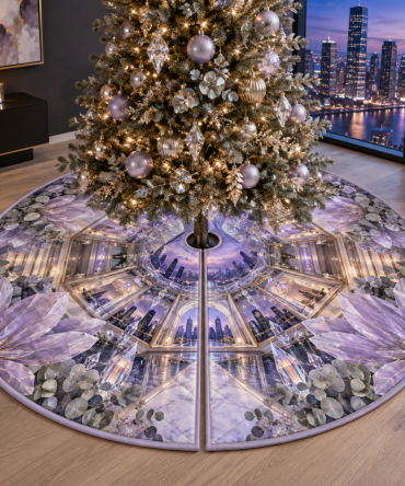 Lavender Prism Loft Christmas Tree Skirt — Contemporary Pastel Velvet Base With Subtle Embroidery, Soft Underside & Anti-Slip Backing For Modern Holiday Interiors
