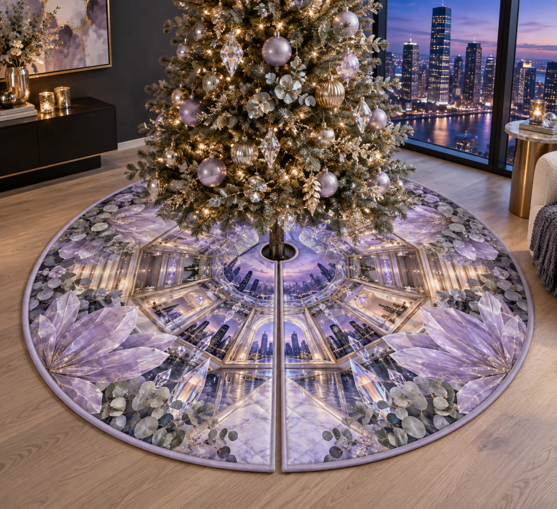 Lavender Prism Loft Christmas Tree Skirt — Contemporary Pastel Velvet Base With Subtle Embroidery, Soft Underside & Anti-Slip Backing For Modern Holiday Interiors