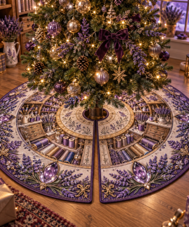 Lavender Artisan Velvet Holiday Tree Skirt — Handcrafted-Inspired Floral Base With Plush Lining, Reversible Options & Durable Closure For Stylish Seasonal Displays