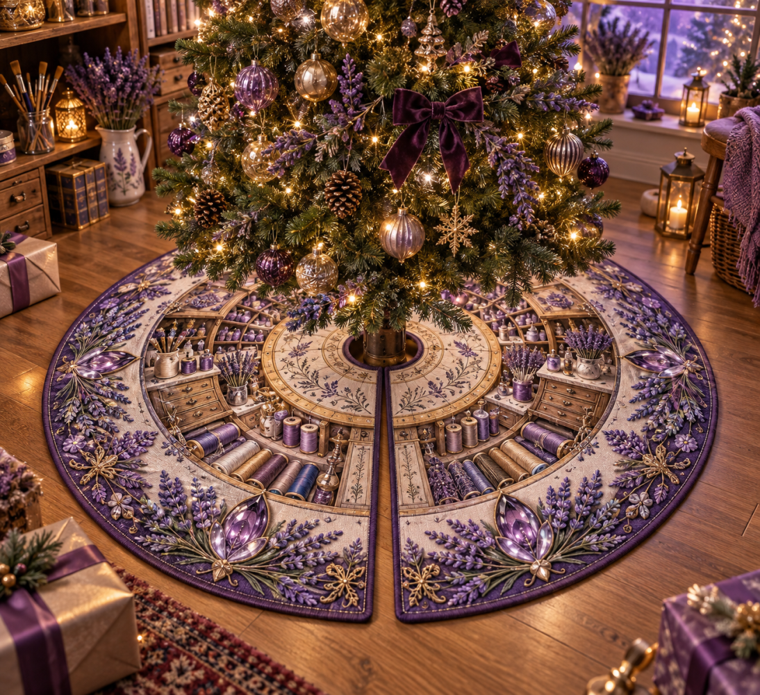 Lavender Artisan Velvet Holiday Tree Skirt — Handcrafted-Inspired Floral Base With Plush Lining, Reversible Options & Durable Closure For Stylish Seasonal Displays