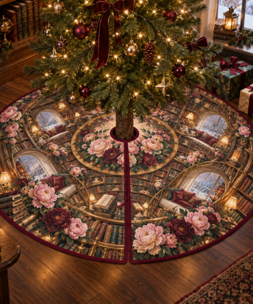 Peony Storybook Alcove Tree Skirt — Charming Floral Velvet Holiday Base With Vintage-Inspired Embroidery, Soft Padding & Easy-Care Fabric For Cozy Traditions