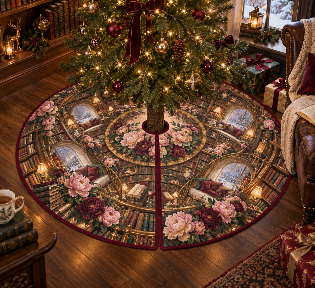 Peony Storybook Alcove Tree Skirt — Charming Floral Velvet Holiday Base With Vintage-Inspired Embroidery, Soft Padding & Easy-Care Fabric For Cozy Traditions