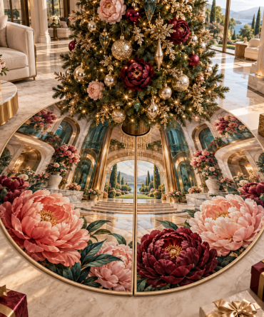 Peony Grand Salon Luxury Tree Skirt — Opulent Velvet Holiday Base With Lavish Embroidery, Full Diameter Coverage & Soft Underside For Classic Seasonal Elegance