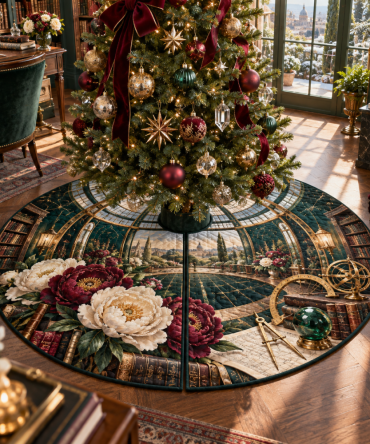 Peony Architect Observatory Tree Skirt — Designer Velvet Holiday Base With Geometric Embroidery, Durable Construction & Plush Lining For Modern Christmas Styling