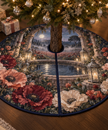 Moonwell Alcove Christmas Tree Skirt — Poppy Serene Holiday Skirt For Tranquil Rooms And Refined Seasonal Presentations