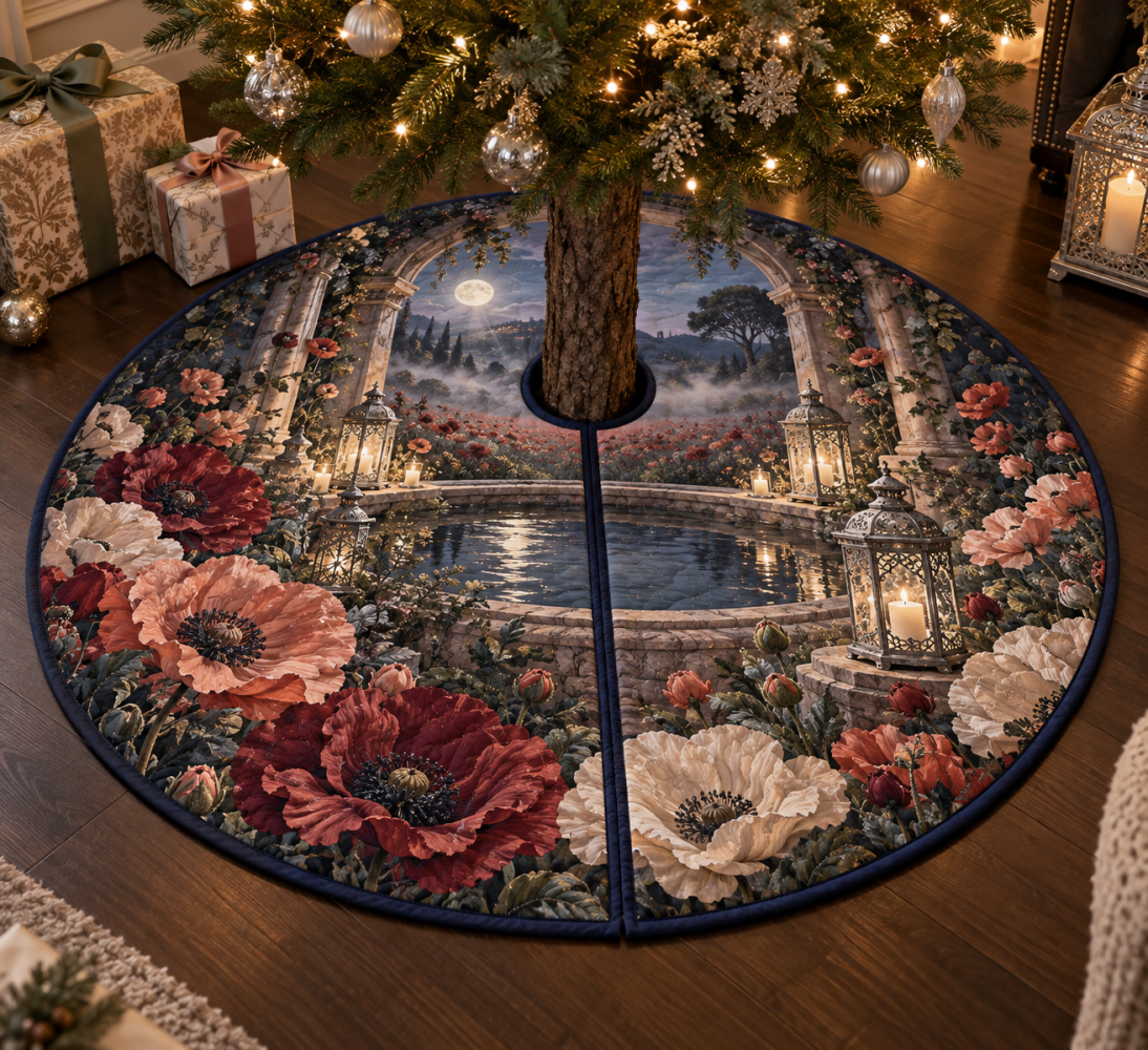 Moonwell Alcove Christmas Tree Skirt — Poppy Serene Holiday Skirt For Tranquil Rooms And Refined Seasonal Presentations