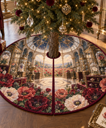 Celestial Curio Vault Christmas Tree Skirt — Poppy Star-Accented Holiday Skirt For Magical Base Styling And Festive Décor Focus