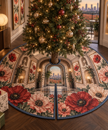 Gilded Gallery Passage Christmas Tree Skirt — Poppy Luxe Metallic Holiday Skirt For Elegant Displays And Upscale Seasonal Styling
