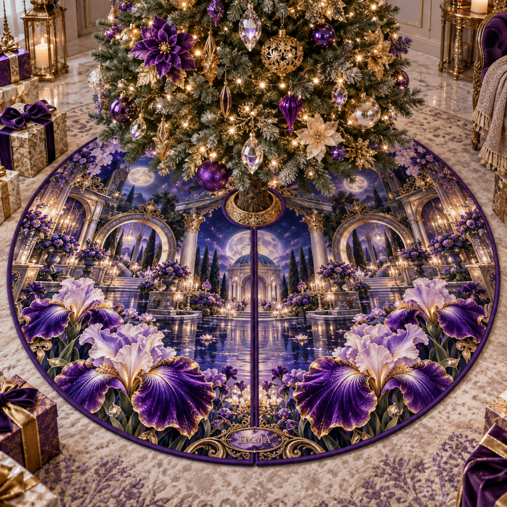 Celestial Mirror Palace Christmas Tree Skirt — Iris Reflective Holiday Skirt For Glamorous Mantels And Luxe Seasonal Displays