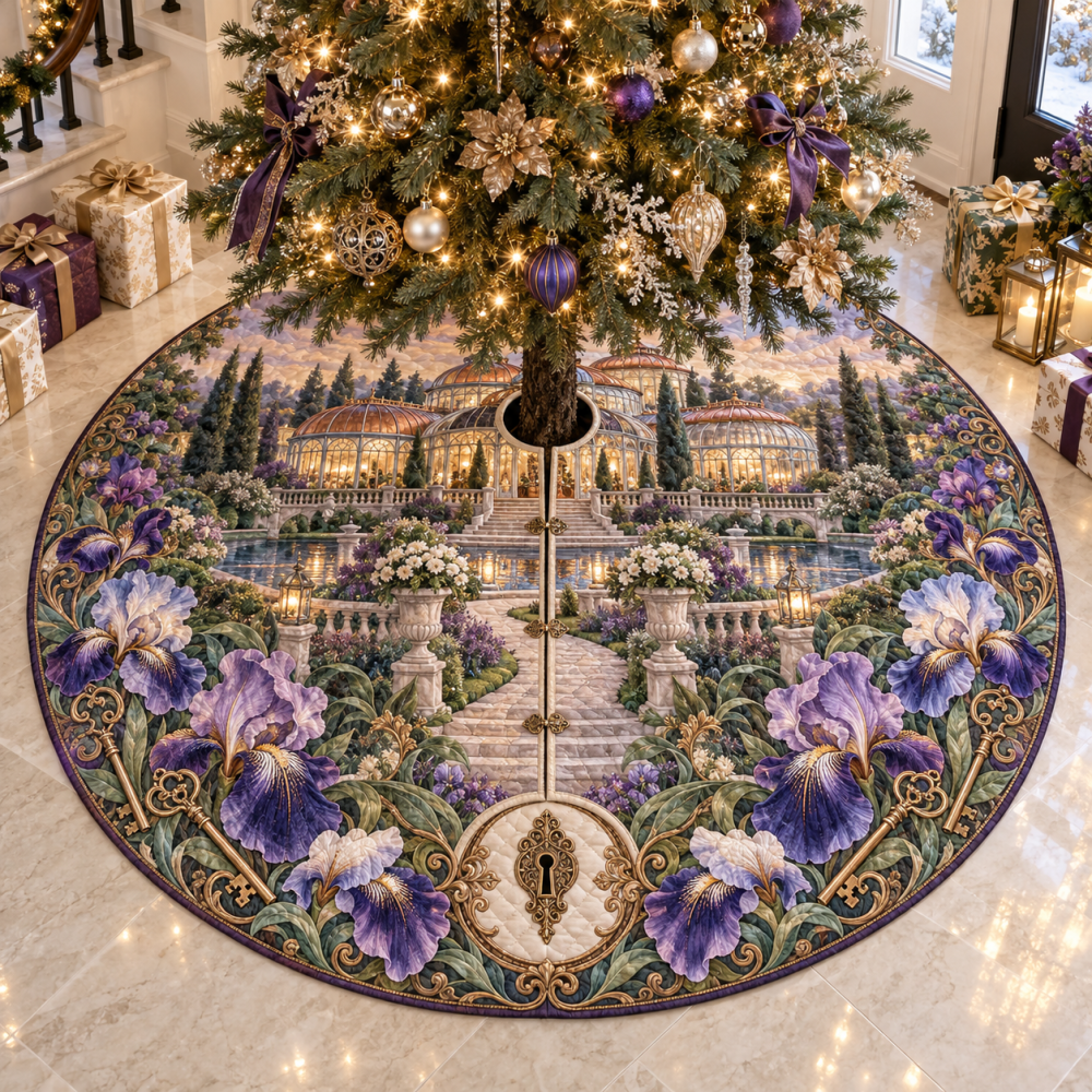Heirloom Estate Christmas Tree Skirt — Iris Classic Quilted Holiday Skirt For Elegant Homes And Heirloom Gift Displays