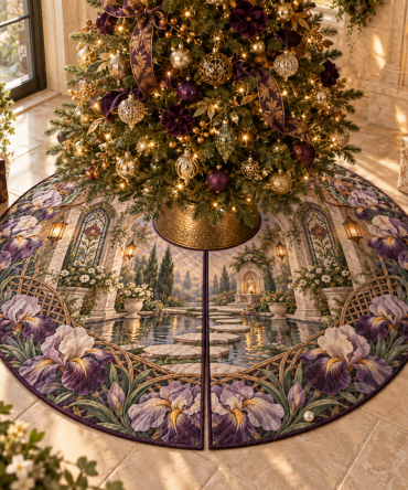 Whisperlight Courtyard Christmas Tree Skirt — Iris Soft Neutral Holiday Skirt For Cozy Family Rooms & Timeless Festive Style