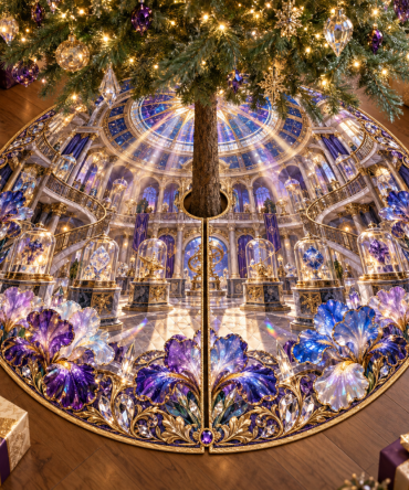 Celestial Curio Christmas Tree Skirt — Iris Starry Holiday Tree Skirt For Magical Mantels And Elegant Seasonal Displays