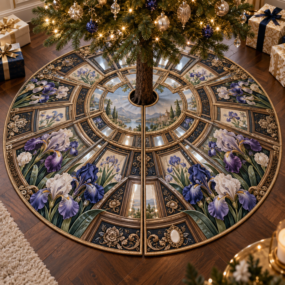 Atelier-Inspired Framed Christmas Tree Skirt — Iris Designer Holiday Skirt For Chic Interiors And Seamless Tree Base Styling