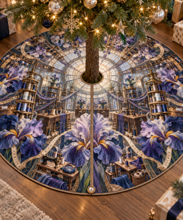 Rich Indigo Christmas Tree Skirt By Iris — Luxury Holiday Tree Skirt For Elegant Living Rooms & Full Base Coverage
