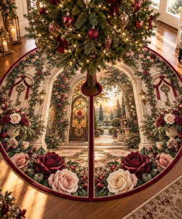 Rose Hearthglass Holiday Tree Skirt — Refined Glass-Accent Floral Skirt With Subtle Sheen For Classic And Modern Christmas Trees