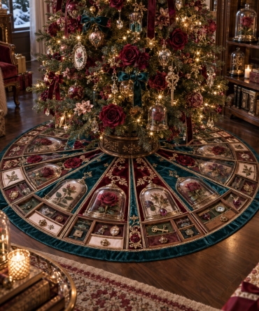 Rose Curator Luxury Tree Skirt — Curated Floral Design With Premium Embroidery And Custom Sizing For Elegant Holiday Styling
