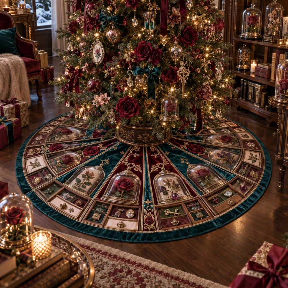 Rose Curator Luxury Tree Skirt — Curated Floral Design With Premium Embroidery And Custom Sizing For Elegant Holiday Styling