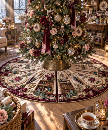 Rose Atelier Designer Tree Skirt — Hand-Finished Floral Holiday Skirt With Artisanal Details And Premium Fabrics