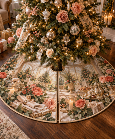 Rose Gratitude Garden Tree Skirt — Elegant Floral Christmas Skirt With Rose Motifs And Subtle Embroidery, Perfect For Gifting