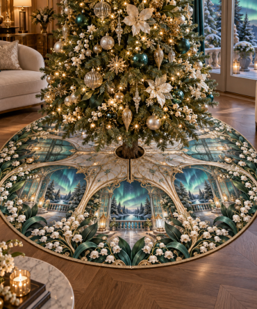 Aurora Moonbell Velvet Christmas Tree Skirt — Handmade Holiday Tree Collar, Plush Festive Skirt, Custom Sizes