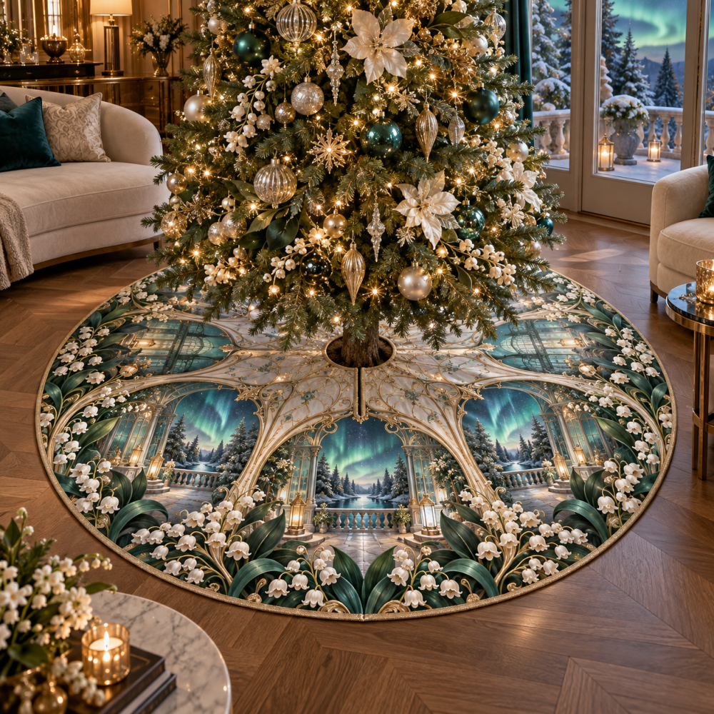 Aurora Moonbell Velvet Christmas Tree Skirt — Handmade Holiday Tree Collar, Plush Festive Skirt, Custom Sizes