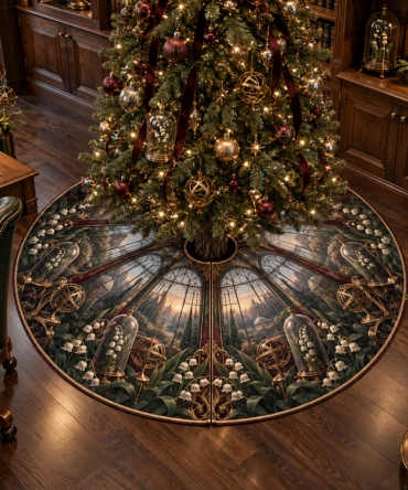 Moonbell Scholar Classic Academic-Inspired Christmas Tree Skirt — Crest Embroidery With Velvet Trim, 60-Inch Heritage Base For Traditional And Collegiate-Themed Holidays