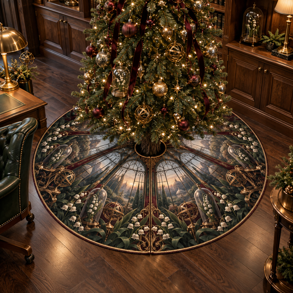 Moonbell Scholar Classic Academic-Inspired Christmas Tree Skirt — Crest Embroidery With Velvet Trim, 60-Inch Heritage Base For Traditional And Collegiate-Themed Holidays
