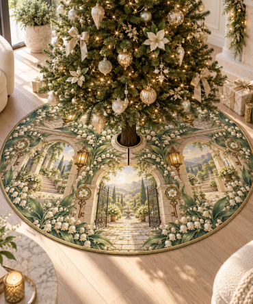 Moonbell Hearthglass Cozy Christmas Tree Skirt — Warm Plaid & Velvet Combo, Machine-Washable Backing And 60-Inch Base For Rustic Holiday Charm