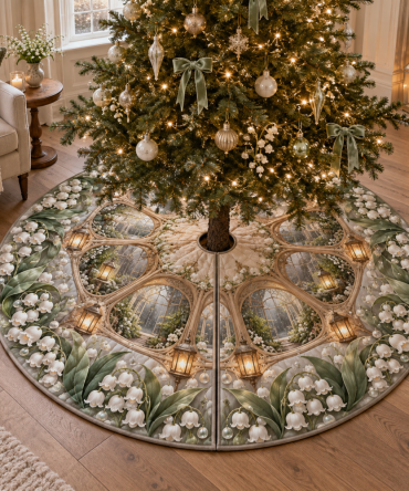 Moonbell Whisperglass Ethereal Christmas Tree Skirt — Sheen Organza With Delicate Beading, Reversible Design And 60-Inch Coverage For Dreamy Holiday Scenes