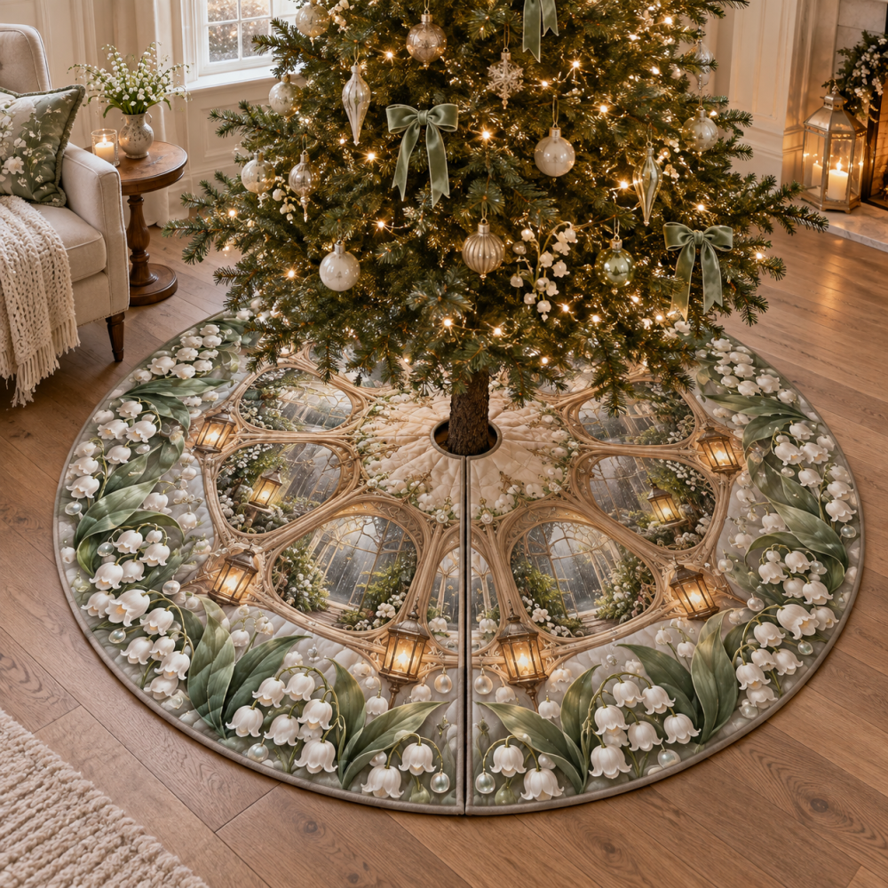 Moonbell Whisperglass Ethereal Christmas Tree Skirt — Sheen Organza With Delicate Beading, Reversible Design And 60-Inch Coverage For Dreamy Holiday Scenes