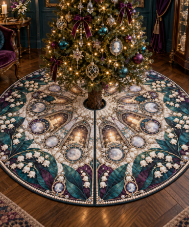 Moonbell Reliquary Vintage Keepsake Christmas Tree Skirt — Antique-Inspired Embroidery, Tassels And Heavy Jacquard, 60-Inch Heirloom Holiday Base