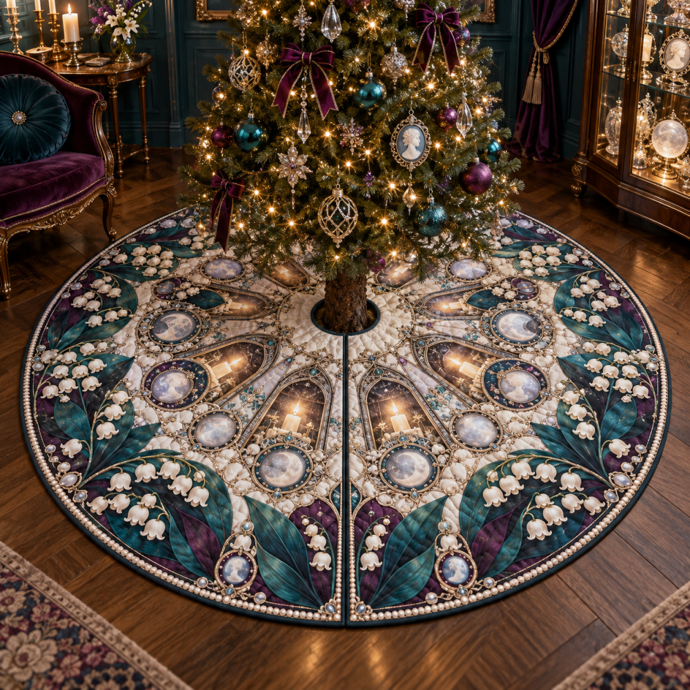 Moonbell Reliquary Vintage Keepsake Christmas Tree Skirt — Antique-Inspired Embroidery, Tassels And Heavy Jacquard, 60-Inch Heirloom Holiday Base