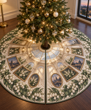 Moonbell Skylight Illuminating Christmas Tree Skirt — Sheer Overlay With Glitter Accents And Soft Backing, 60-Inch Modern Holiday Skirt For Bright, Airy Displays
