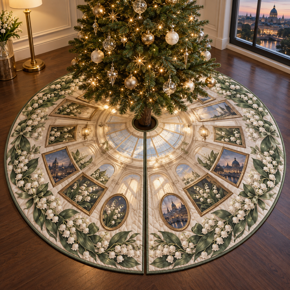 Moonbell Skylight Illuminating Christmas Tree Skirt — Sheer Overlay With Glitter Accents And Soft Backing, 60-Inch Modern Holiday Skirt For Bright, Airy Displays