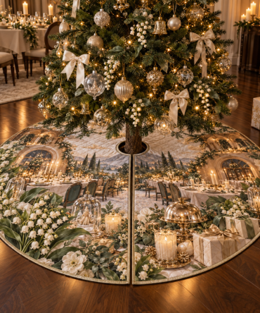 Moonbell Gratitude Holiday Tree Skirt — Handcrafted Wreath & Script Appliqué On Plush Velvet, 60-Inch Christmas Foundation For Heartfelt Seasonal Styling