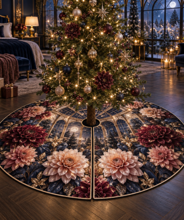 Starlight Dahlia Sparkling Christmas Tree Skirt — Star Embroidery With Metallic Thread, Soft Plush Base And 60-Inch Coverage For Bright Holiday Cheer