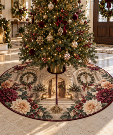 Heirloom Dahlia Vintage-Inspired Christmas Tree Skirt — Quilted Jacquard With Fringe Trim, Reversible 60-Inch Holiday Foundation For Timeless Décor