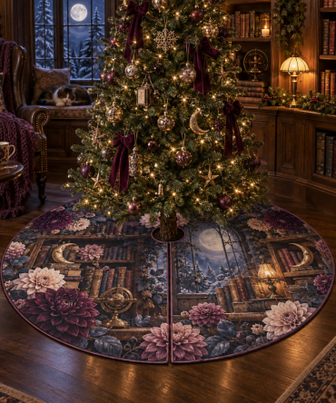 Moonlit Dahlia Premium Holiday Tree Skirt — Silver Sequin & Satin Overlay On Plush Base, 60-Inch Christmas Skirt For Sparkling Seasonal Display