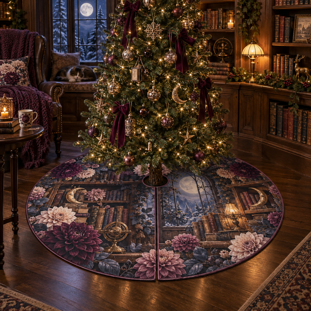 Moonlit Dahlia Premium Holiday Tree Skirt — Silver Sequin & Satin Overlay On Plush Base, 60-Inch Christmas Skirt For Sparkling Seasonal Display