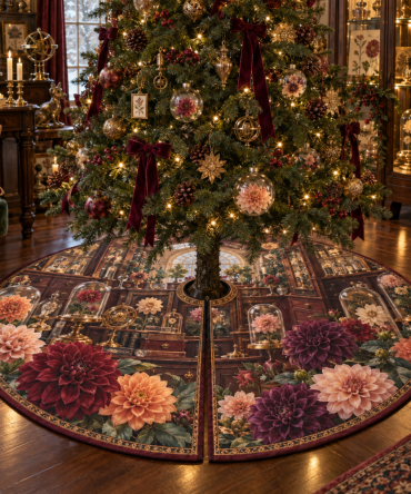 Designer Dahlia Curator Luxury Christmas Tree Skirt — Hand-Stitched Embroidery, Plush Velvet Backing And 60-Inch Holiday Base Cover For Elegant Homes