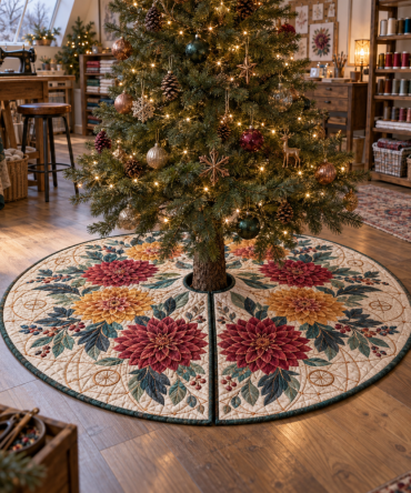 Dahlia Maker Atelier Tree Skirt - Handcrafted Studio-Style Holiday Base With Artful Stitching And Durable Cotton Blend For Makers