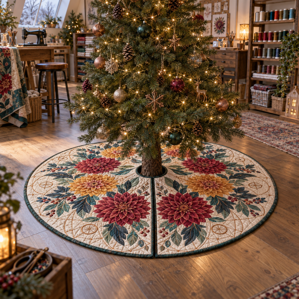 Dahlia Maker Atelier Tree Skirt - Handcrafted Studio-Style Holiday Base With Artful Stitching And Durable Cotton Blend For Makers