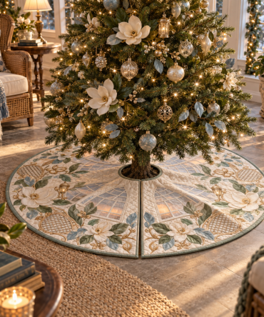 Magnolia Veranda Reading Tree Skirt - Relaxed Porch-Style Holiday Base With Cozy Texture For Verandas, Reading Nooks, And Sunrooms