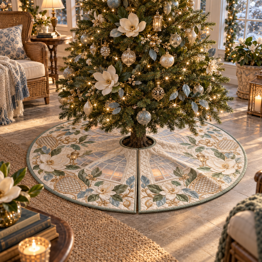 Magnolia Veranda Reading Tree Skirt - Relaxed Porch-Style Holiday Base With Cozy Texture For Verandas, Reading Nooks, And Sunrooms