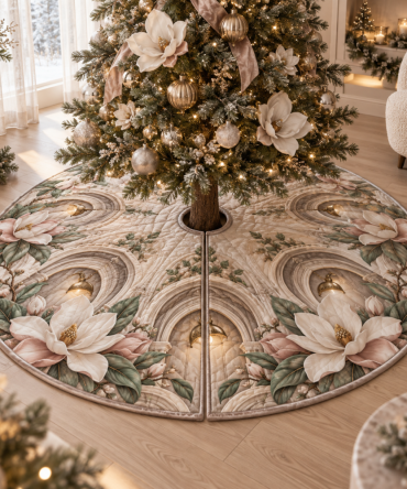 Whispering Magnolia Alcove Tree Skirt - Soft-Ruffled Holiday Base With Delicate Floral Embroidery For Cozy Bedrooms & Nooks