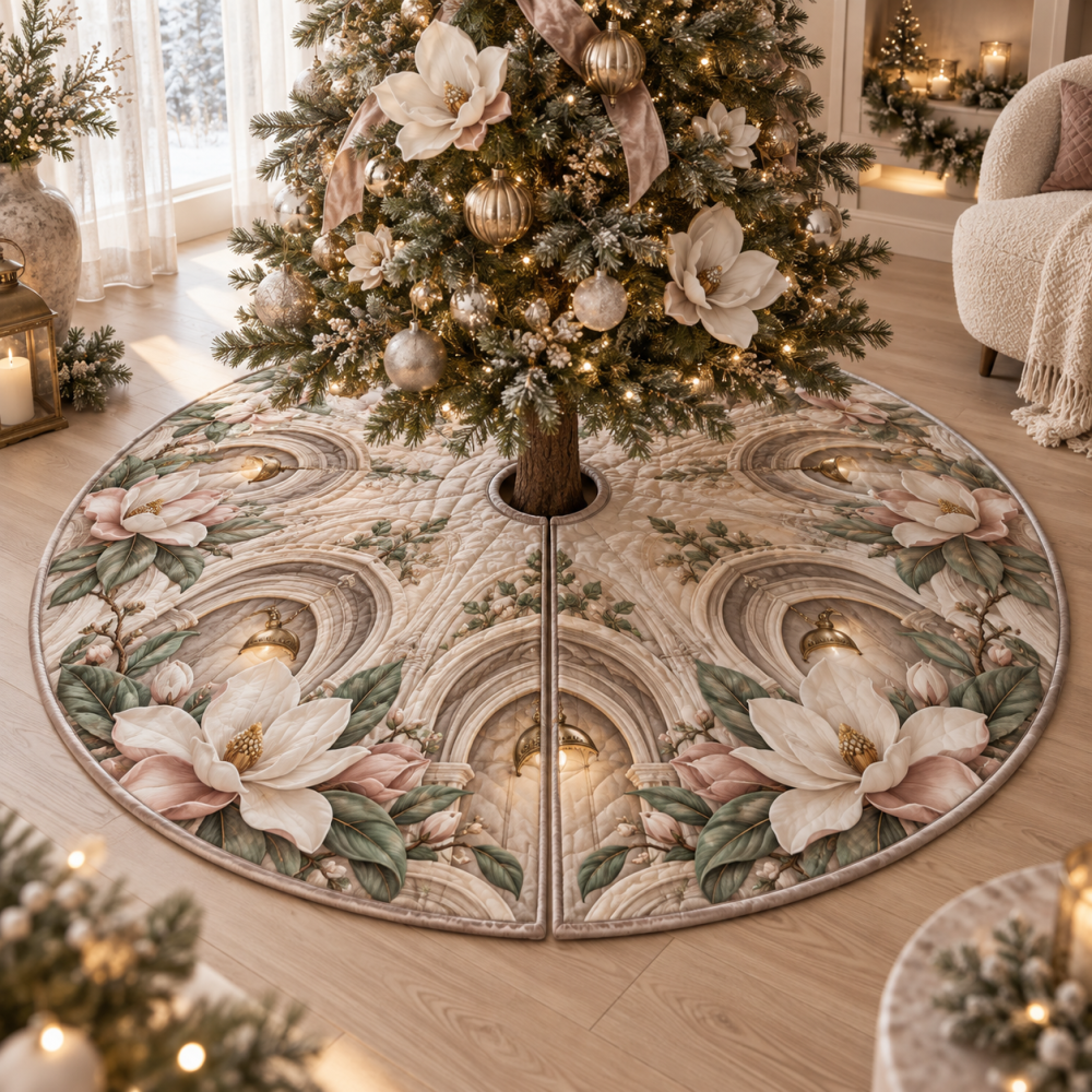 Whispering Magnolia Alcove Tree Skirt - Soft-Ruffled Holiday Base With Delicate Floral Embroidery For Cozy Bedrooms & Nooks